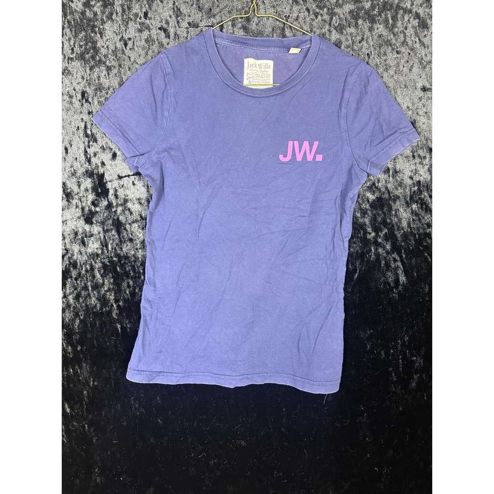 Jack Wills Short Sleeve T-Shirt Womens S/6 Purple Graphic Print Logo Double Side
